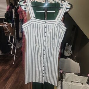 Striped Button-Front Mini Dress in White & Navy